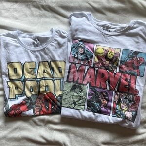 Bundle - Two Marvel T-Shirts Marvel Superheroes and Deadpool